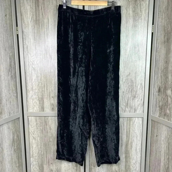 CP Shades Crushed Velvet Pants Large Wide Leg Elastic Waist Black Color - Picture 1 of 5
